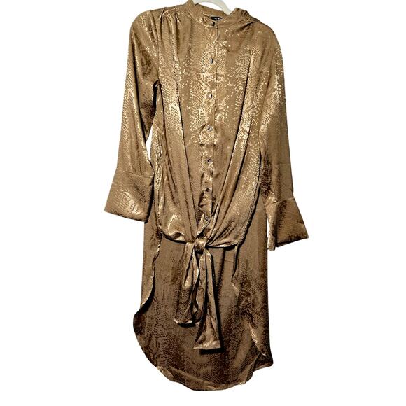 Adrienne Landau Women's L Gold Satin Snake Print Tunic Shirt Luxe Resort wear - Picture 13 of 13